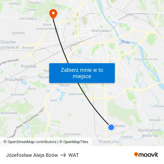 Józefosław Aleja Bzów to WAT map