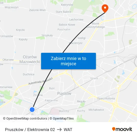 Pruszków / Elektrownia 02 to WAT map