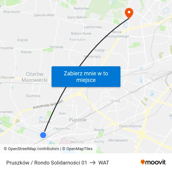 Pruszków / Rondo Solidarności 01 to WAT map