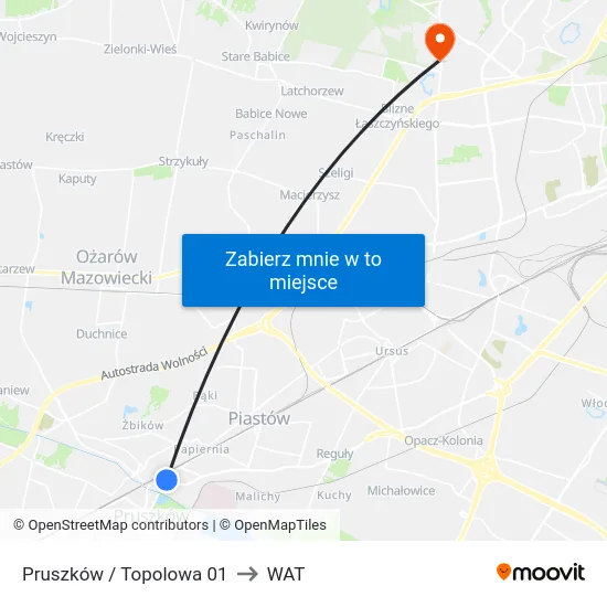 Pruszków / Topolowa 01 to WAT map
