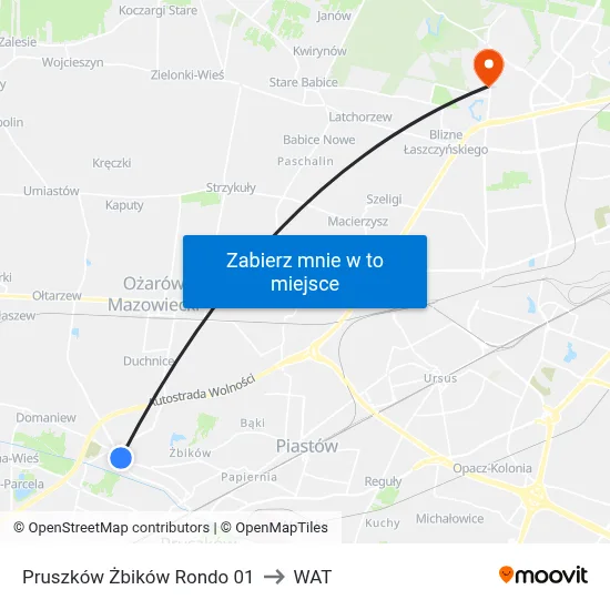 Pruszków Żbików Rondo 01 to WAT map