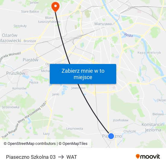 Piaseczno Szkolna 03 to WAT map