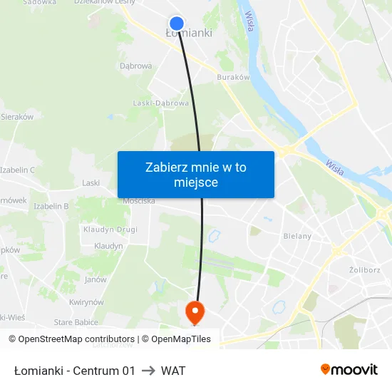 Łomianki - Centrum 01 to WAT map