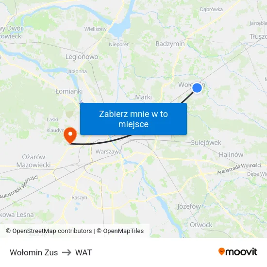 Wołomin Zus to WAT map