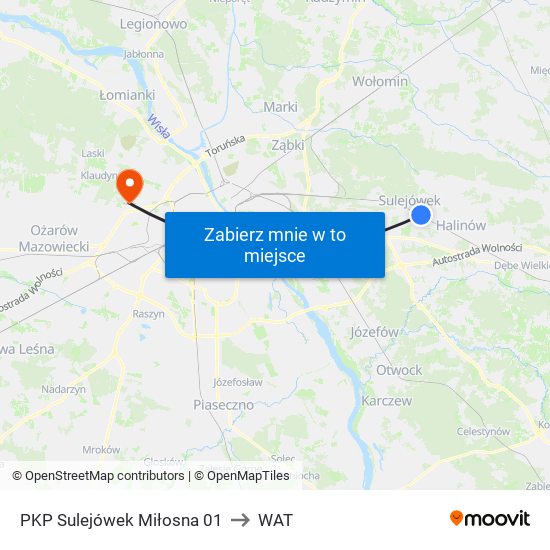 PKP Sulejówek Miłosna 01 to WAT map