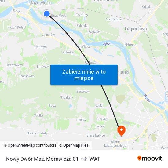 Nowy Dwór Mazowiecki Morawicza to WAT map