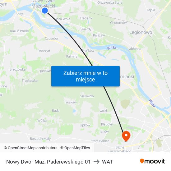 Nowy Dwór Maz. Paderewskiego 01 to WAT map