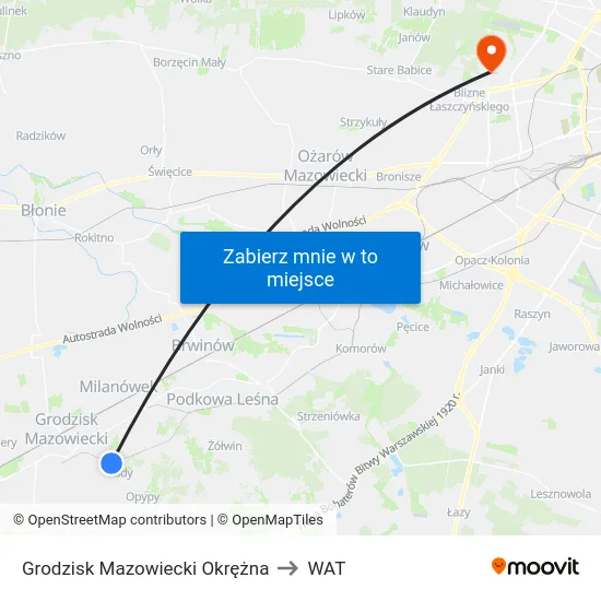 Grodzisk Mazowiecki Okrężna to WAT map