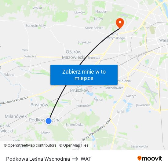 Podkowa Leśna Wschodnia to WAT map