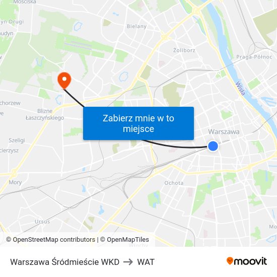 Warszawa Śródmieście WKD to WAT map