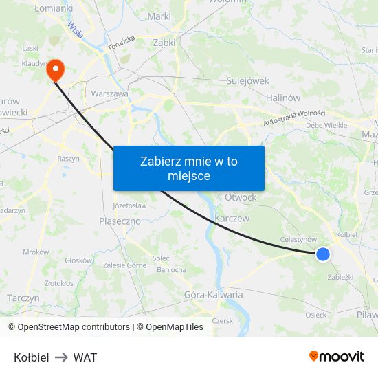 Kołbiel to WAT map