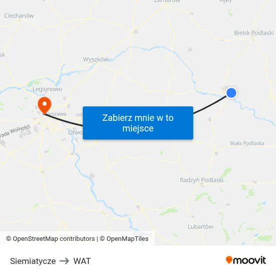 Siemiatycze to WAT map