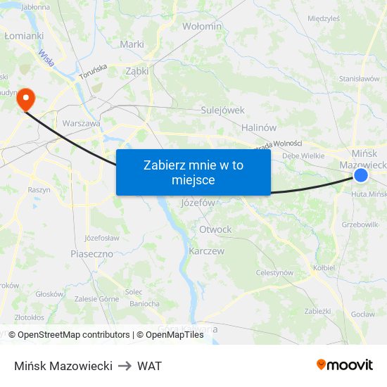 Mińsk Mazowiecki to WAT map