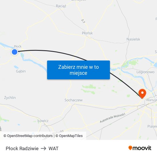 Płock Radziwie to WAT map