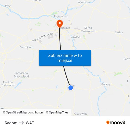 Radom to WAT map