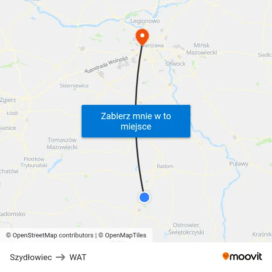 Szydłowiec to WAT map