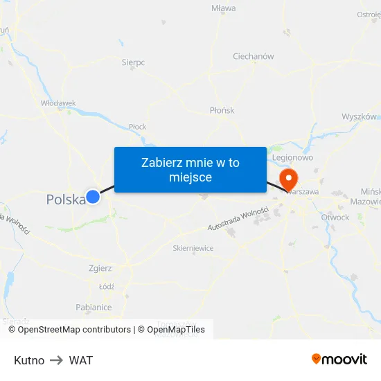 Kutno to WAT map