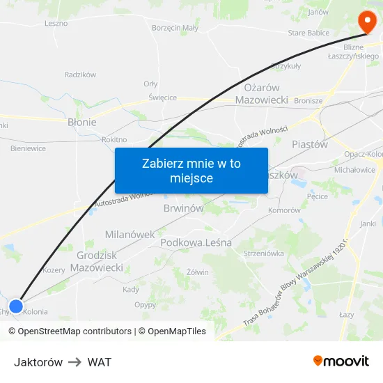 Jaktorów to WAT map