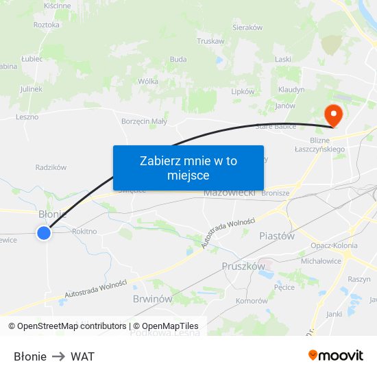 Błonie to WAT map