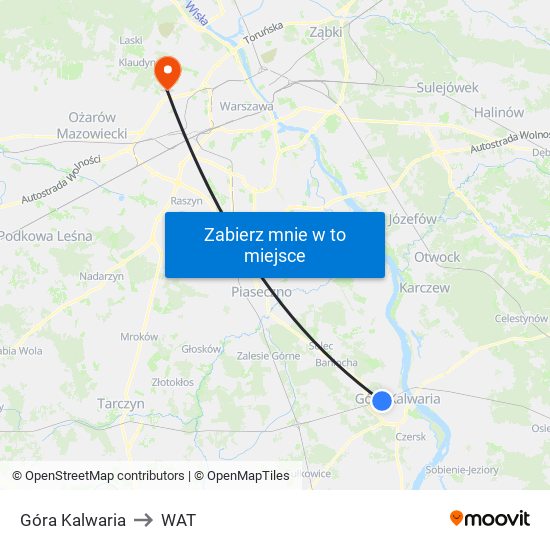 Góra Kalwaria to WAT map