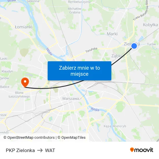 PKP Zielonka to WAT map