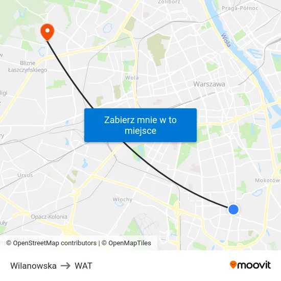 Wilanowska to WAT map