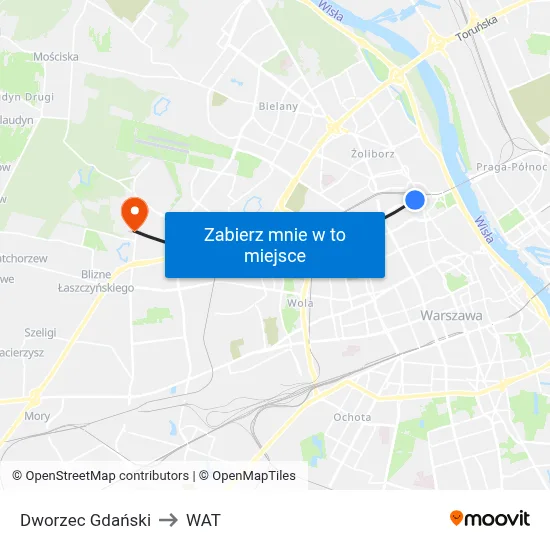Dworzec Gdański to WAT map
