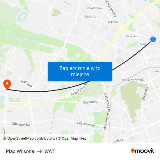 Plac Wilsona to WAT map