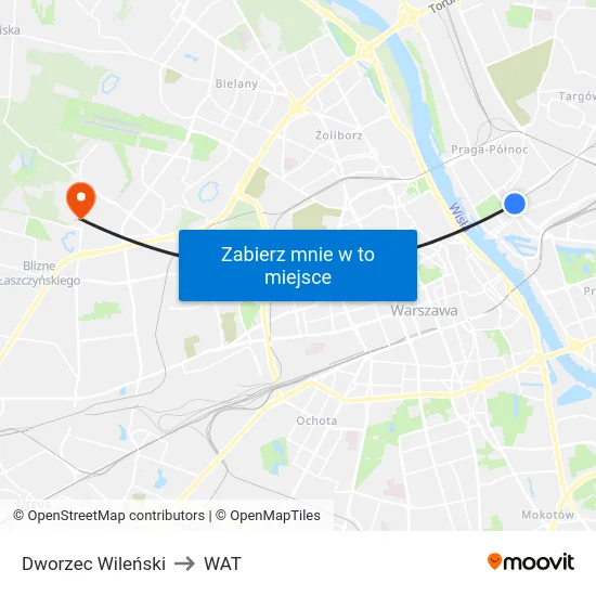 Dworzec Wileński to WAT map