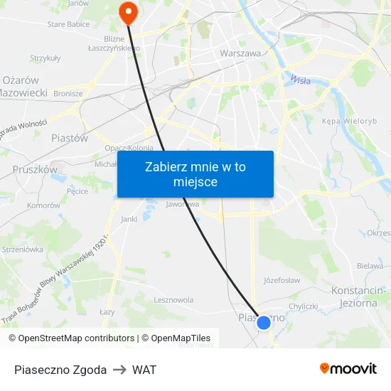 Piaseczno Zgoda to WAT map