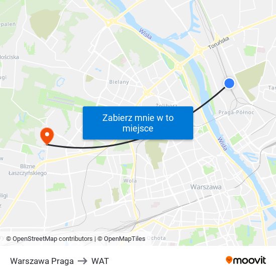 Warszawa Praga to WAT map