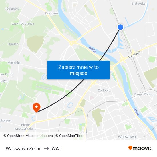 Warszawa Żerań to WAT map