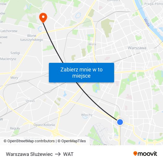 Warszawa Służewiec to WAT map