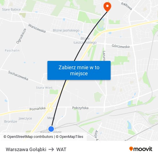 Warszawa Gołąbki to WAT map