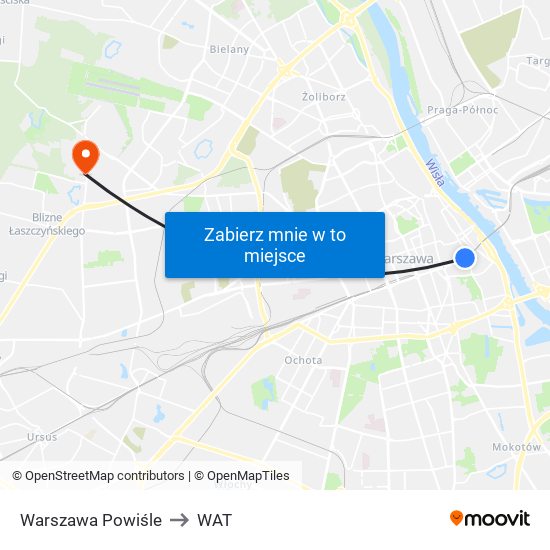 Warszawa Powiśle to WAT map