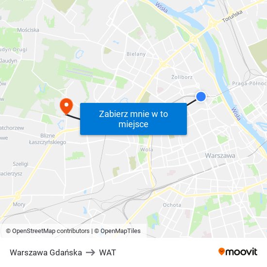 Warszawa Gdańska to WAT map