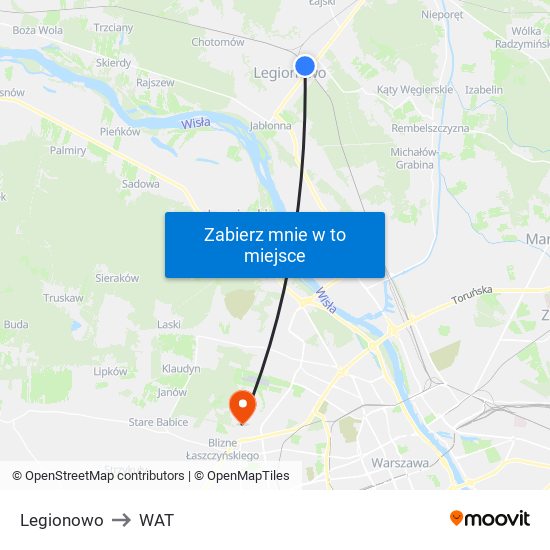 Legionowo to WAT map