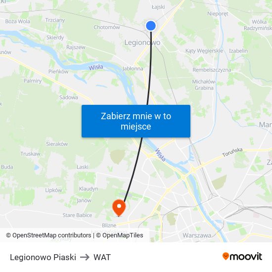 Legionowo Piaski to WAT map