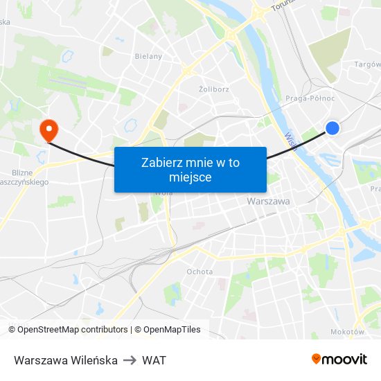 Warszawa Wileńska to WAT map