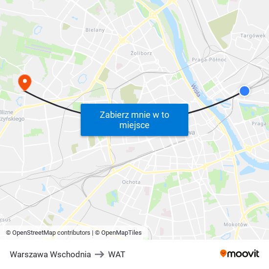 Warszawa Wschodnia to WAT map