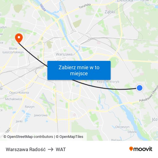 Warszawa Radość to WAT map