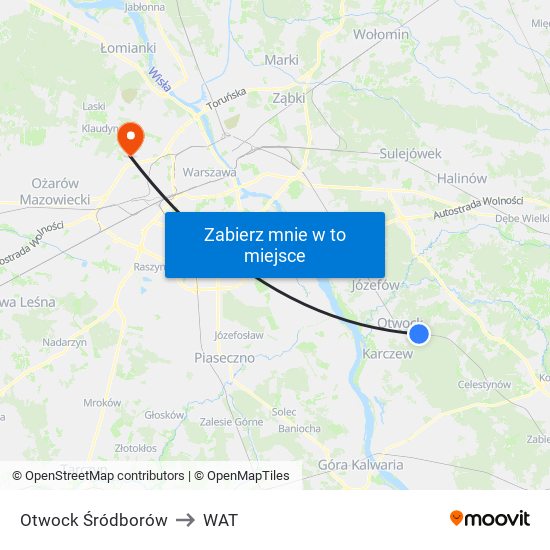 Otwock Śródborów to WAT map