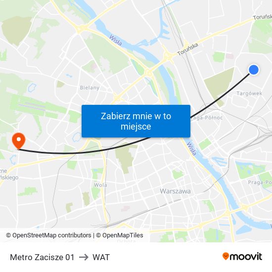 Metro Zacisze to WAT map