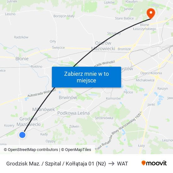 Grodzisk Maz. / Szpital / Kołłątaja (Nż) to WAT map