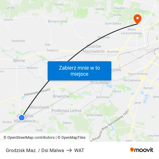 Grodzisk Maz. / Dsi Malwa to WAT map