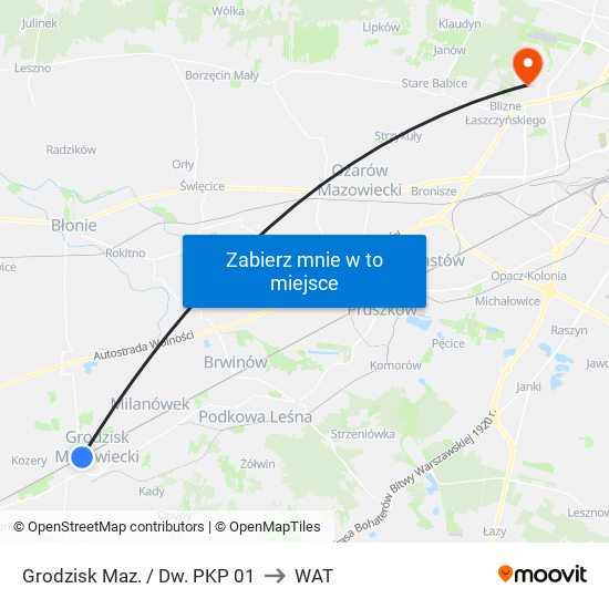 Grodzisk Maz. / Dw. PKP 01 to WAT map