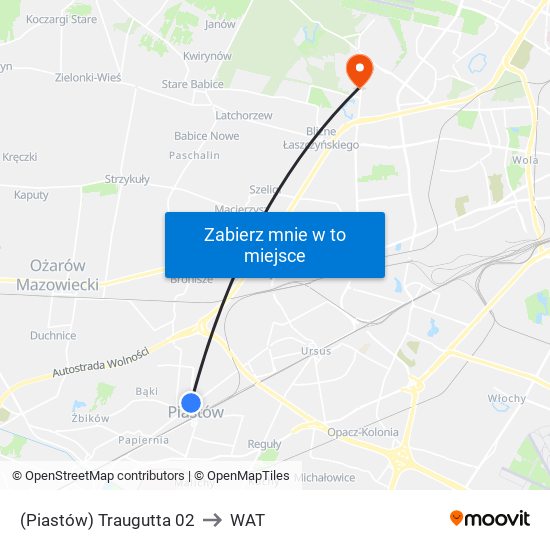 (Piastów) Traugutta 02 to WAT map