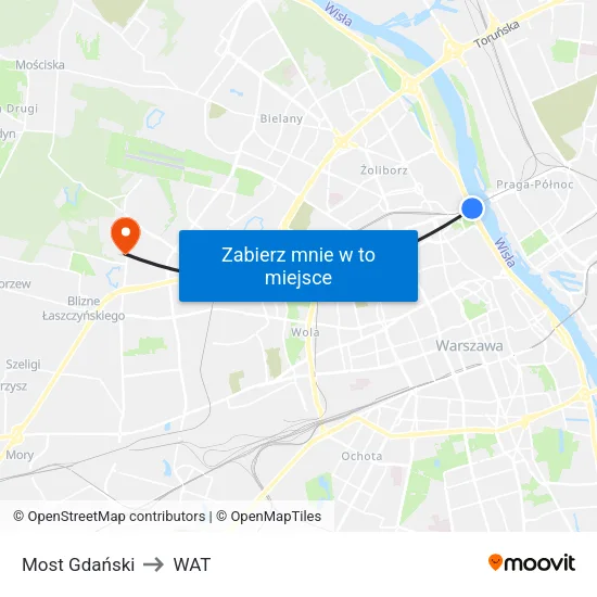 Most Gdański to WAT map