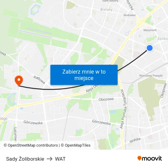 Sady Żoliborskie to WAT map