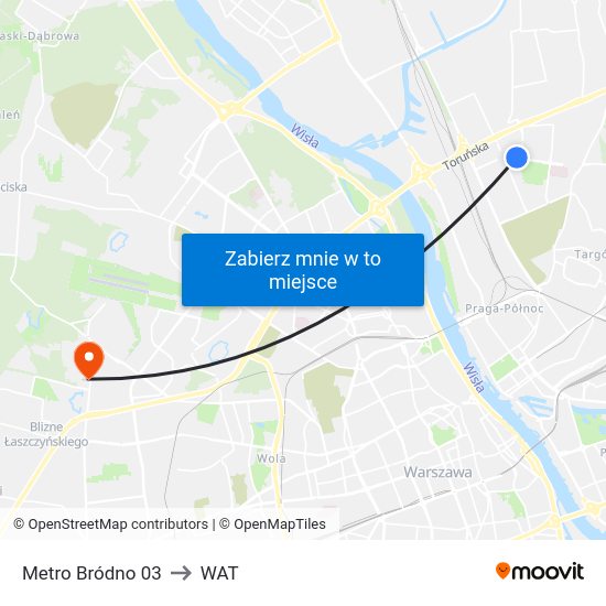 Metro Bródno 03 to WAT map